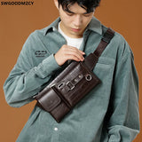 Men Waist Purse Leather Chest Bag Fanny Pack Shoulder Crossbody Waist Bag