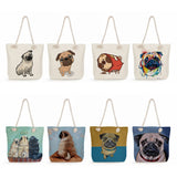Eco Foldable Pug Dog Print Shopping Bag High Capacity Tote