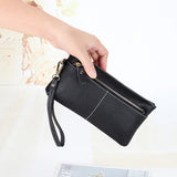 100% Leather Women Clutch Wallet Long Zipper Purse For Female