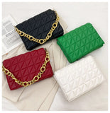 Quilted Leather Shoulder Bag with Thick Chain - Gold