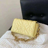 Quilted Leather Shoulder Bag with Thick Chain - Gold