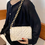 Quilted Leather Shoulder Bag with Thick Chain - Gold