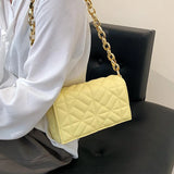 Quilted Leather Shoulder Bag with Thick Chain - Gold