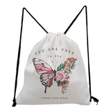 Preppy Kids Drawstring Backpack Floral Butterfly Print School Bag