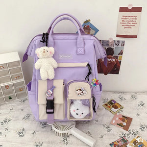 Preppy Purple Backpack Women Waterproof Candy Colors Fancy High School