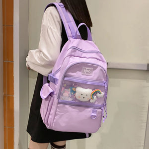 Preppy Purple Women Backpack Waterproof Nylon Female Schoolbag