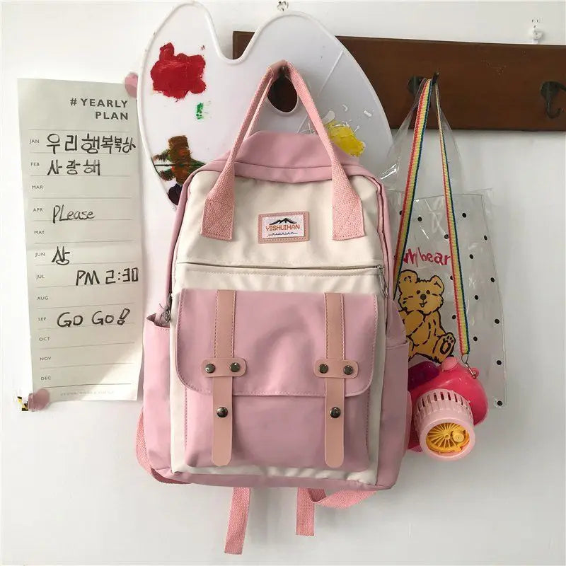 Preppy Retro Panelled Women Backpack Japanese Harajuku Student School Bags