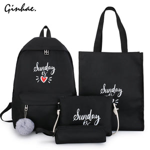 Preppy Style Canvas 4Pcs/Set Solid Backpack Anti Theft Rucksack