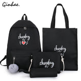 Preppy Style Canvas 4Pcs/Set Solid Backpack Anti Theft Rucksack