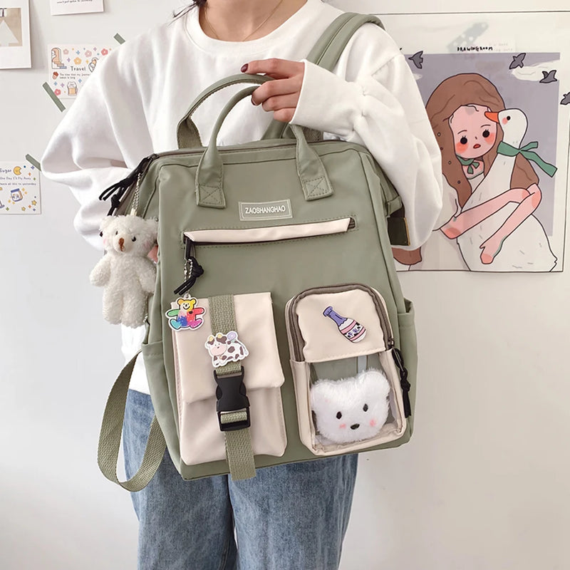 Preppy Style Canvas Backpack Large Capacity School Bag