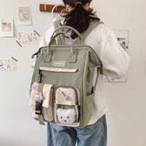 Preppy Style Canvas Backpack Large Capacity School Bag