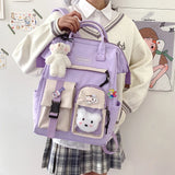 Preppy Style Canvas Backpack Large Capacity School Bag