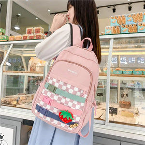 Preppy Style Canvas Backpack Women Contrast Harajuku Backpacks Students School B