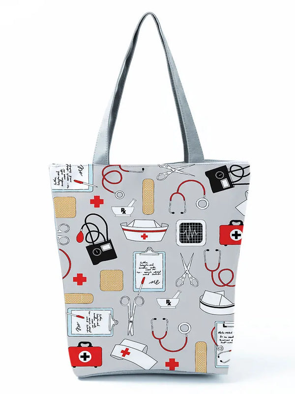 Preppy Style Nurse Printed Canvas Shoulder Bag for Women