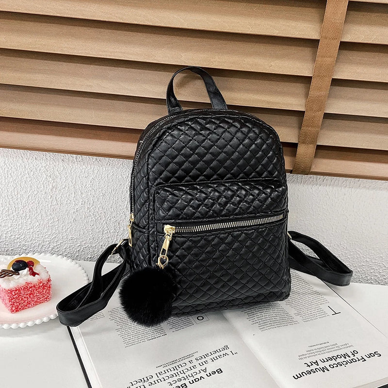 Preppy Style Lattice Pattern PU Leather Knapsack