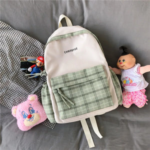 Preppy Style Waterproof Nylon Women Backpack Schoolbag Plaid Travel Bckpack