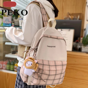 Preppy Style Waterproof Nylon Women Backpack Schoolbag Plaid Travel Bckpack