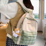 Preppy Style Waterproof Nylon Women Backpack Schoolbag Plaid Travel Bckpack