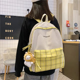 Preppy Style Waterproof Nylon Women Backpack Schoolbag Plaid Travel Bckpack