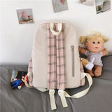 Preppy Style Waterproof Nylon Women Backpack Schoolbag Plaid Travel Bckpack