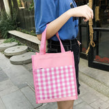 Preppy Style Patchwork Bagpack Women Canvas Plaid Backpack Letter School Bag