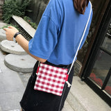 Preppy Style Patchwork Bagpack Women Canvas Plaid Backpack Letter School Bag