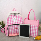 Preppy Style Patchwork Bagpack Women Canvas Plaid Backpack Letter School Bag