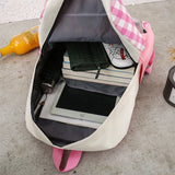 Preppy Style Patchwork Bagpack Women Canvas Plaid Backpack Letter School Bag