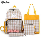 Preppy Style Patchwork Bagpack Women Canvas Plaid Backpack Letter School Bag