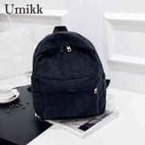 Preppy Style Corduroy School Backpack Women Large Capacity Rucksack