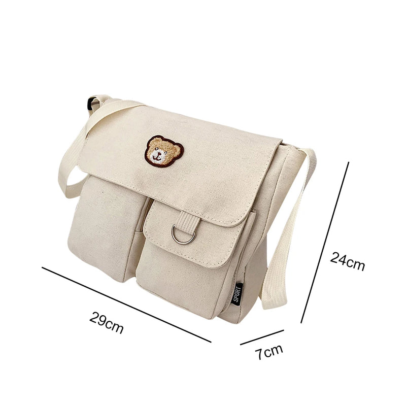 Preppy Style Canvas Cross Bag Reusable Eco-Friendly Casual Satchel Bag