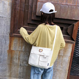 Preppy Style Canvas Cross Bag Reusable Eco-Friendly Casual Satchel Bag
