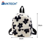 Preppy Style Women Flowers Printing Plush Backpack Casual Ladies Small Knapsack