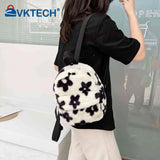 Preppy Style Women Flowers Printing Plush Backpack Casual Ladies Small Knapsack