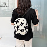 Preppy Style Women Flowers Printing Plush Backpack Girls School Bag