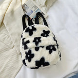 Preppy Style Women Flowers Printing Plush Backpack Girls School Bag
