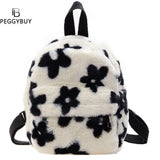 Preppy Style Women Flowers Printing Plush Backpack Girls School Bag