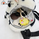 Preppy Style Women Flowers Printing Soft Plush Backpack