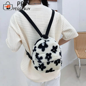 Preppy Style Women Flowers Printing Soft Plush Backpack