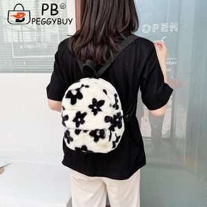 Preppy Style Women Flowers Printing Soft Plush Backpack