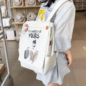 Preppy Women Student school bags Japanese Cartoon Anime Print Canvas backpacks