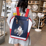 Preppy Women Student school bags Japanese Cartoon Anime Print Canvas backpacks