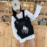 Preppy Women Student school bags Japanese Cartoon Anime Print Canvas backpacks