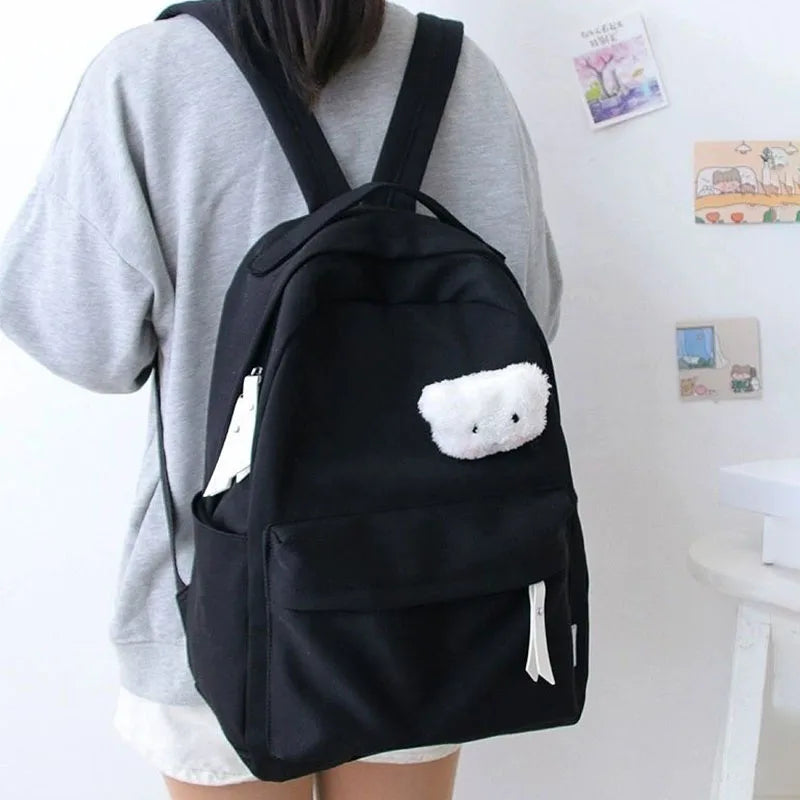 Preppy Solid Women Backpack for Teenage Girl