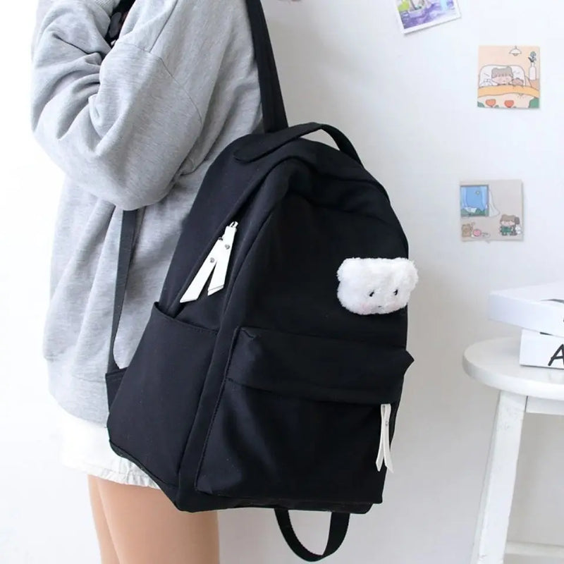 Preppy Solid Women Backpack for Teenage Girl