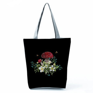 Mushroom Floral Printed Shoulder Bag High Capacity Shopping Bag