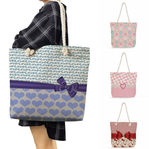 Portable Women Shopping Bags Foldable Tote Bags Cartoon Lady Shoulder Bag