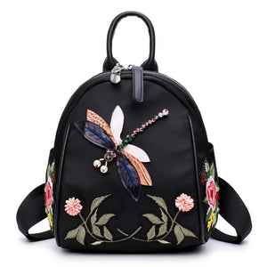 Dragonfly Pattern Travel Backpack Embroidery Women's Backpack