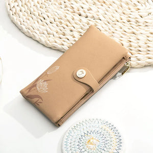 Floral Print Long Purses Zipper Hasp Wallet For Women