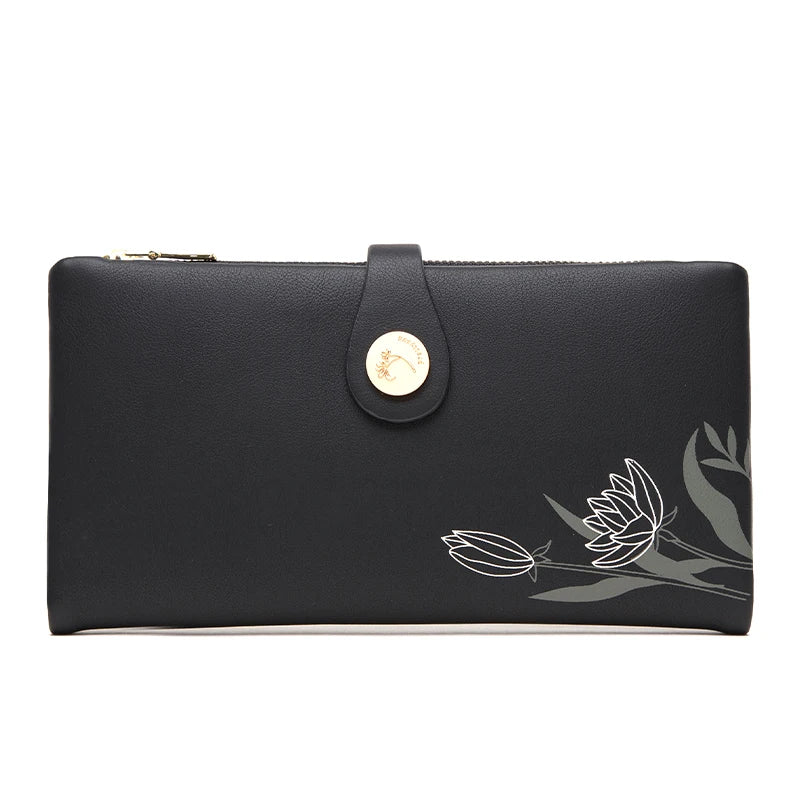 Floral Print Long Purses Zipper Hasp Wallet For Women